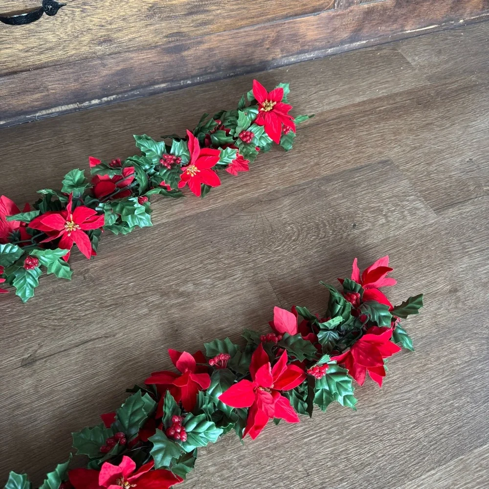 Vintage Christmas Poinsettia Garland 60” long